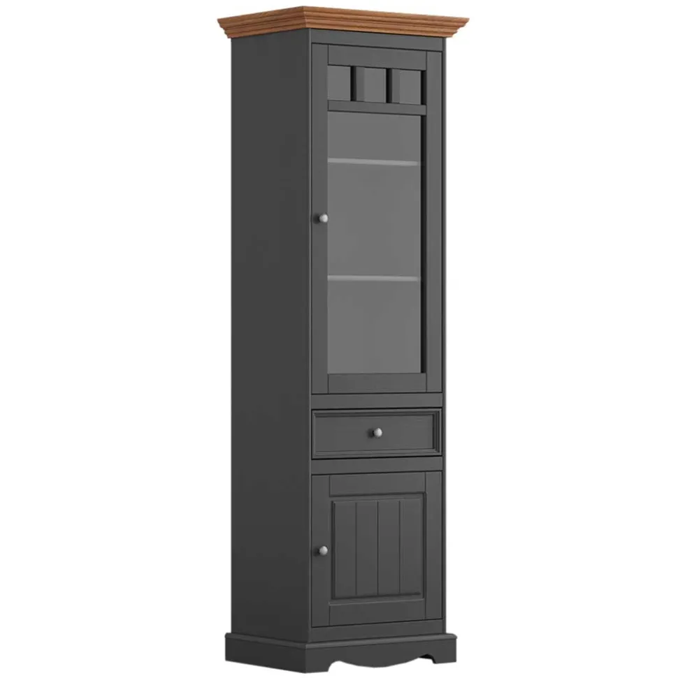 Landhaus Vitrine in Grau und Eiche - Witenga