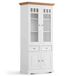 Landhaus Vitrine in Weiß und Eiche - Bordona