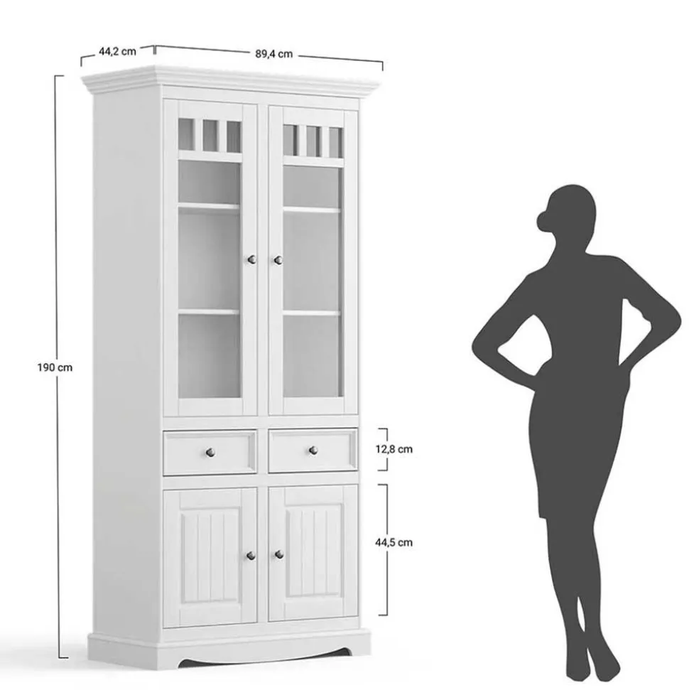 Landhaus Vitrine in Weiß und Eiche - Bordona