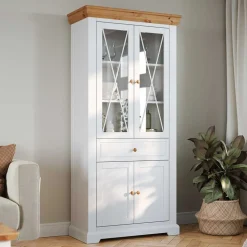 Landhaus Vitrinenschrank in Weiß & Natur Kiefer - Saluts