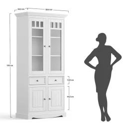 Landhaus Vitrinenschrank in Weiß mit Nussbaum - Manipur