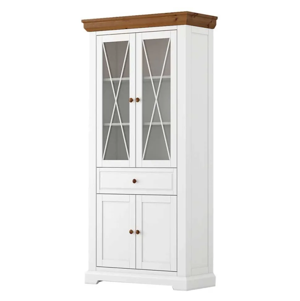 Landhaus Vitrinenschrank aus Kiefer zweifarbig - Zalya