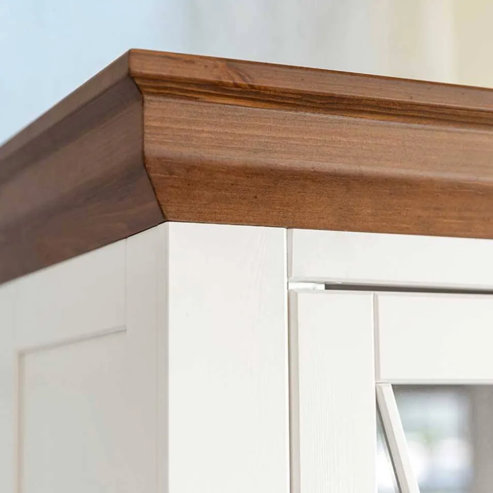 Landhaus Vitrinenschrank aus Kiefer zweifarbig - Zalya