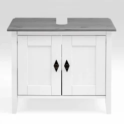 Landhaus Waschtischunterschrank in Weiß & Grau - Mirandesca