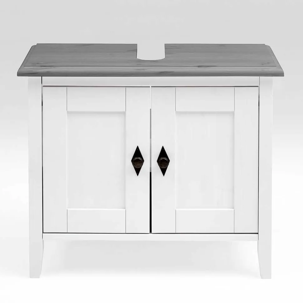 Landhaus Waschtischunterschrank in Weiß & Grau - Mirandesca