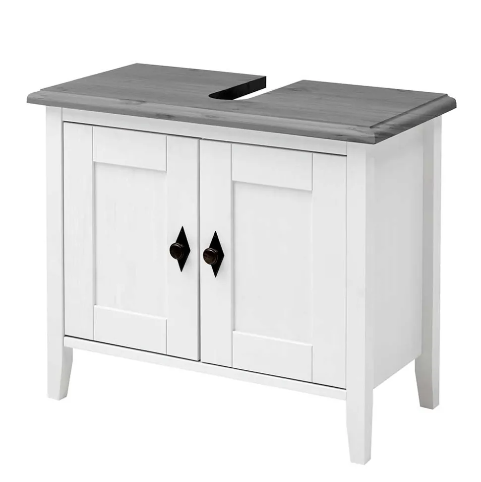 Landhaus Waschtischunterschrank in Weiß & Grau - Mirandesca