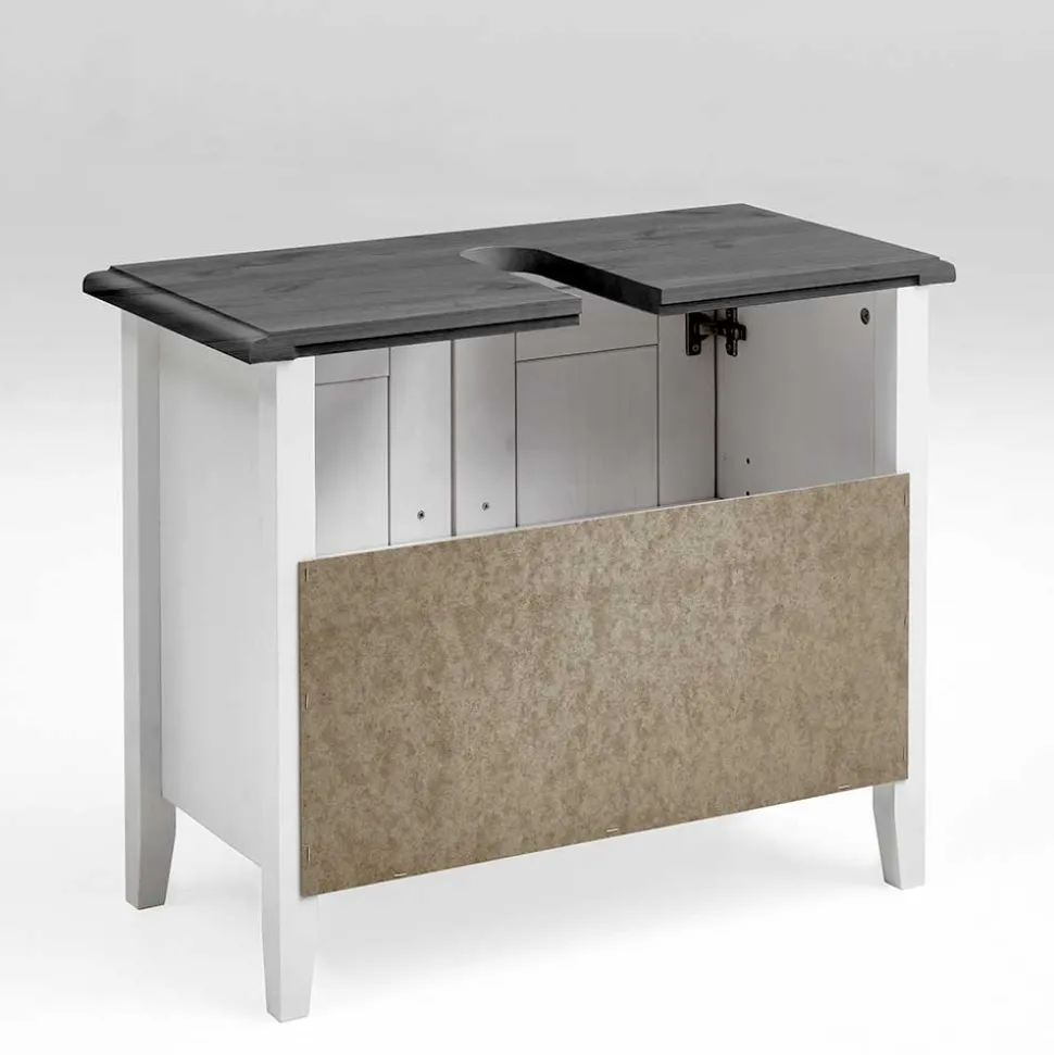 Landhaus Waschtischunterschrank in Weiß & Grau - Mirandesca