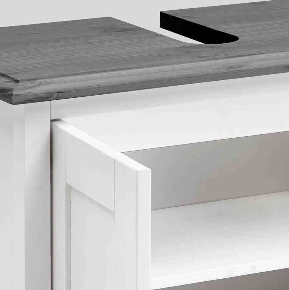 Landhaus Waschtischunterschrank in Weiß & Grau - Mirandesca