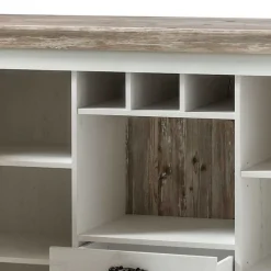 Landhaus Wohnmöbel Set mit Sideboard Nedita in Weiß mit Pinie Shabby (vierteilig)