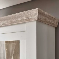 Landhaus Wohnmöbel Set mit Sideboard Nedita in Weiß mit Pinie Shabby (vierteilig)