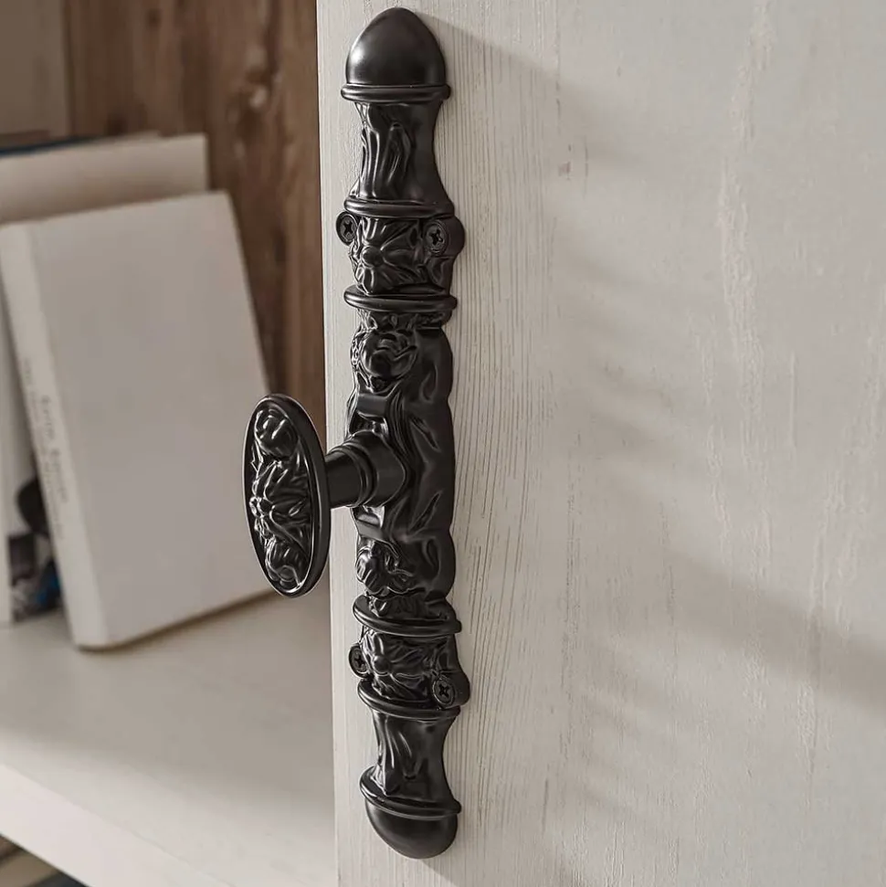 Landhaus Wohnmöbel Set mit Sideboard Nedita in Weiß mit Pinie Shabby (vierteilig)