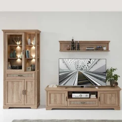 Landhaus Wohnwandmöbel in Eiche NB - Barack (dreiteilig)