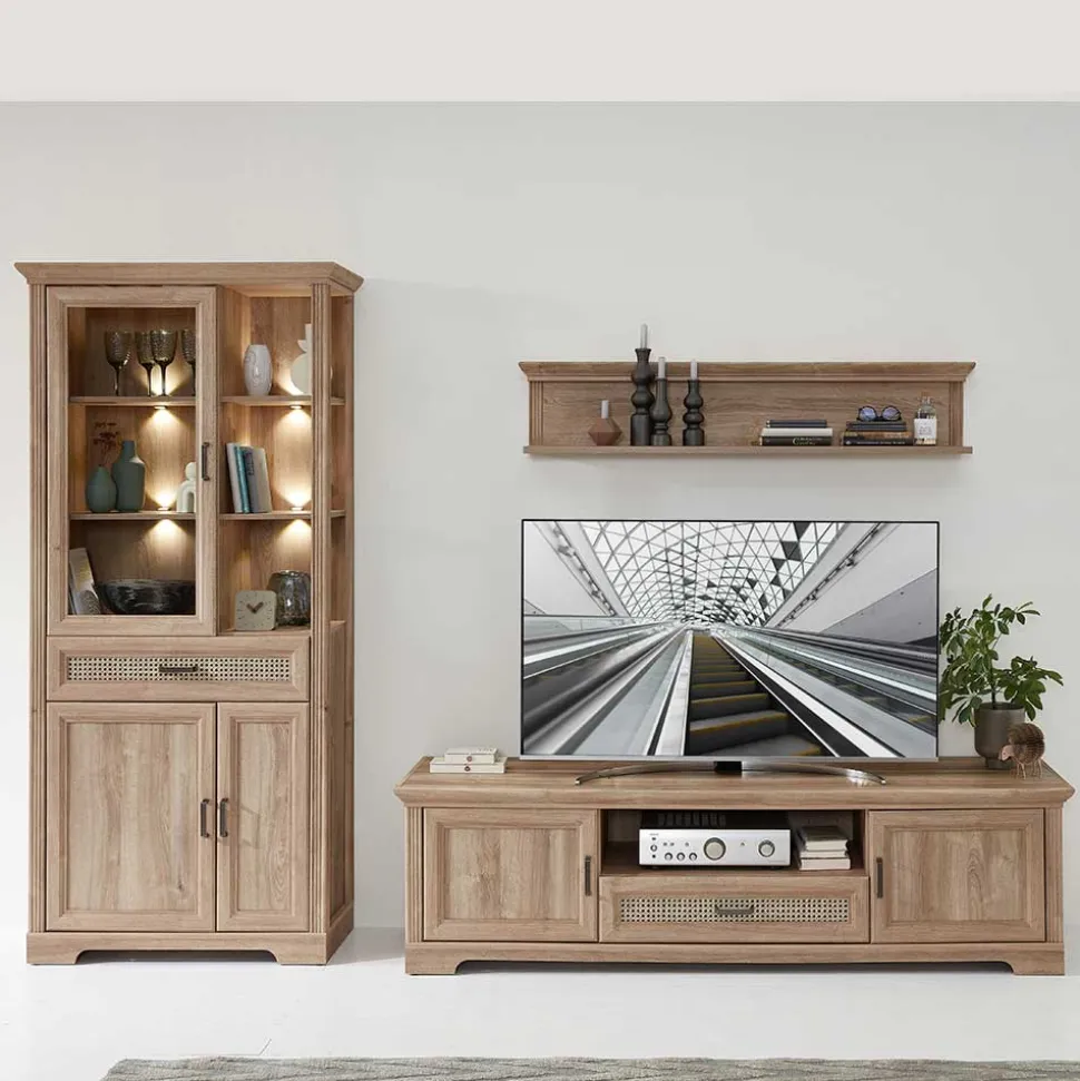 Landhaus Wohnwandmöbel in Eiche NB - Barack (dreiteilig)
