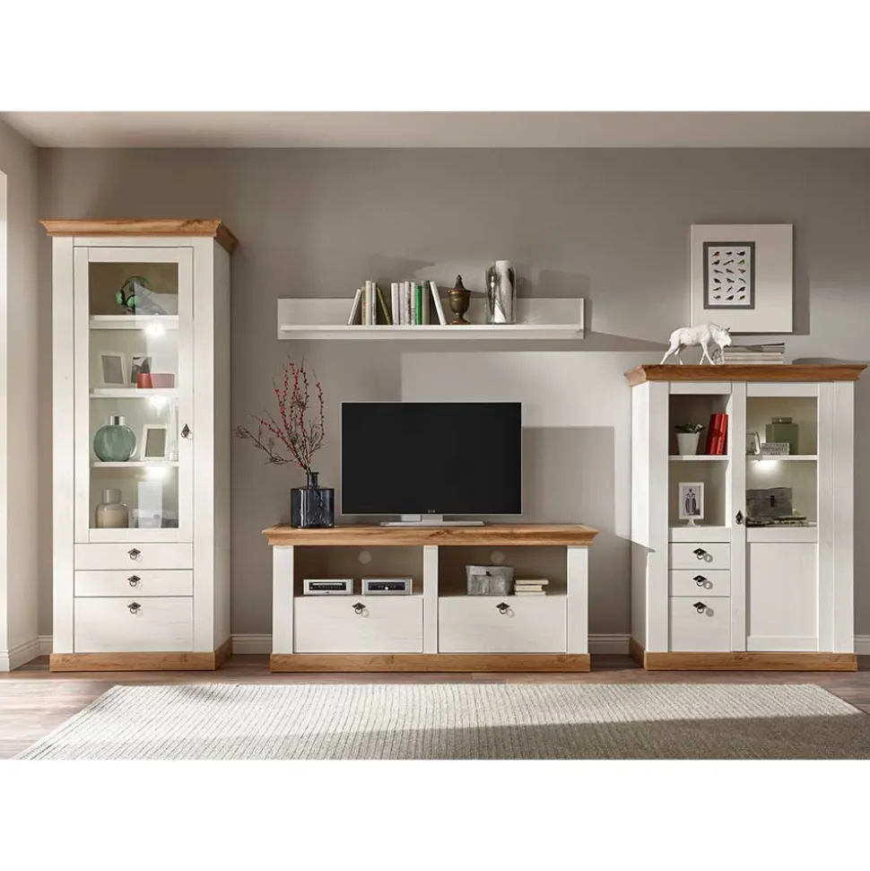 Landhaus Wohnzimmer Anbauwand Set - Diatara (vierteilig)