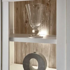 Landhaus Wohnzimmer Möbel Set Nedita in Weiß & Pinie (vierteilig)