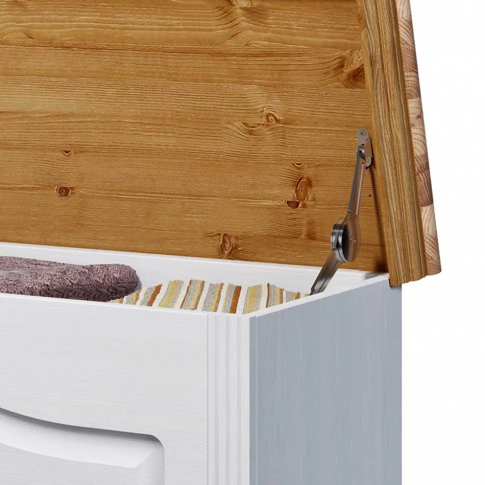 Landhaus Wäschetruhe in Weiß & Kiefer - Lagune