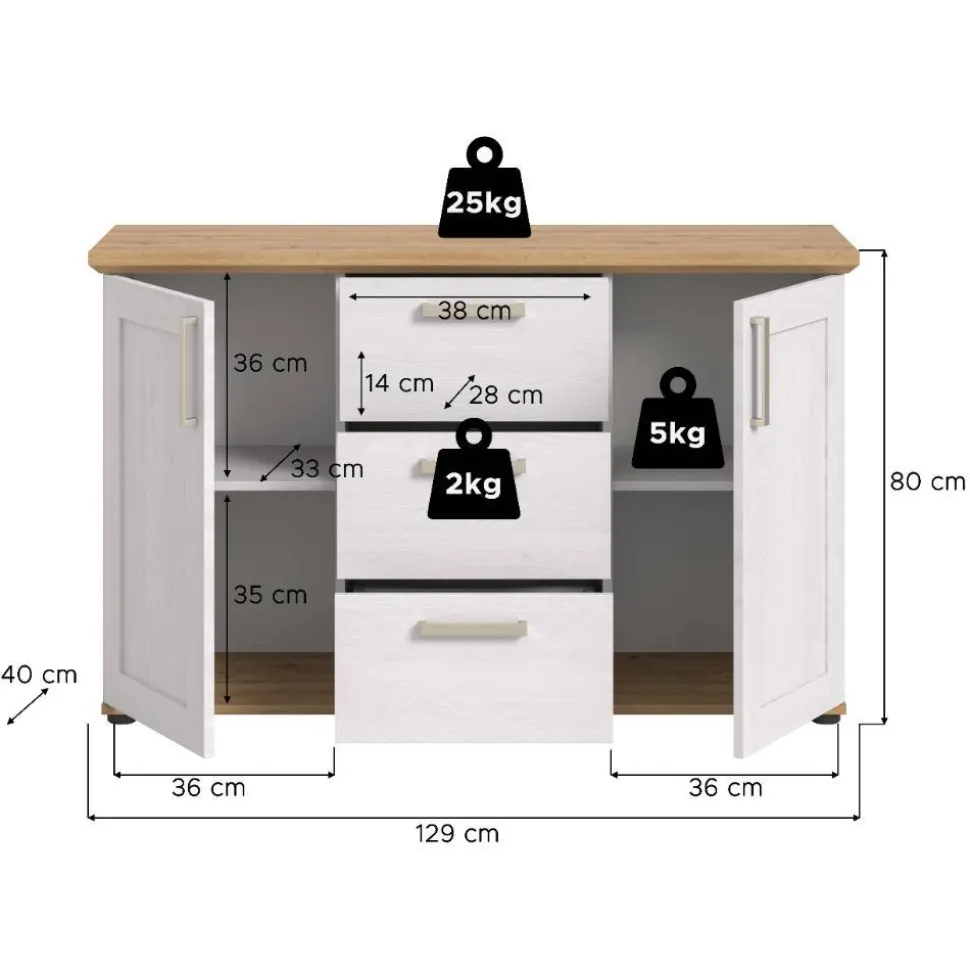 Landhaus-Sideboard in Weiß - Tocella