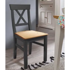 Landhausstuhl aus Holz in Grau & Eichefarben - Ustricia