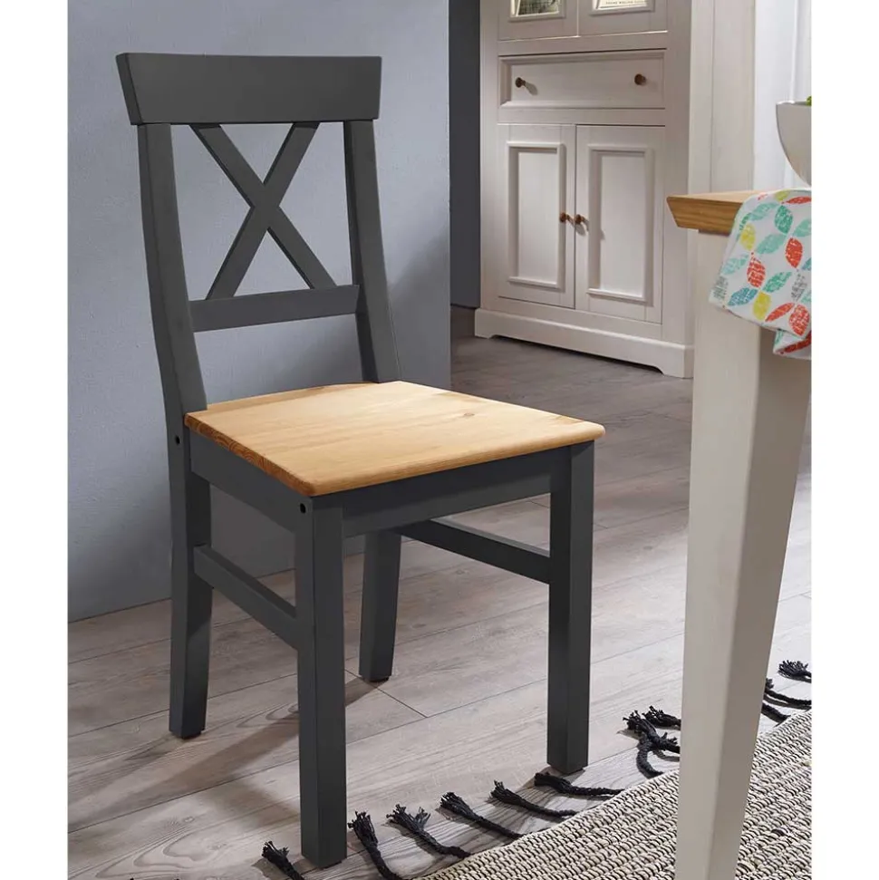 Landhausstuhl aus Holz in Grau & Eichefarben - Ustricia