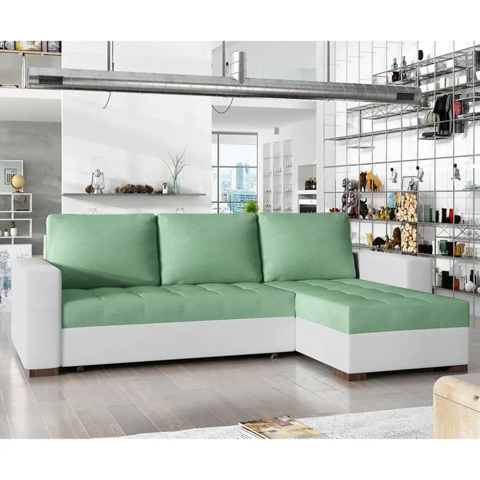L-Design Schlafsofa in Hellgrün und Weiß - Ingo