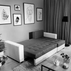 L-Design Schlafsofa in Hellgrün und Weiß - Ingo