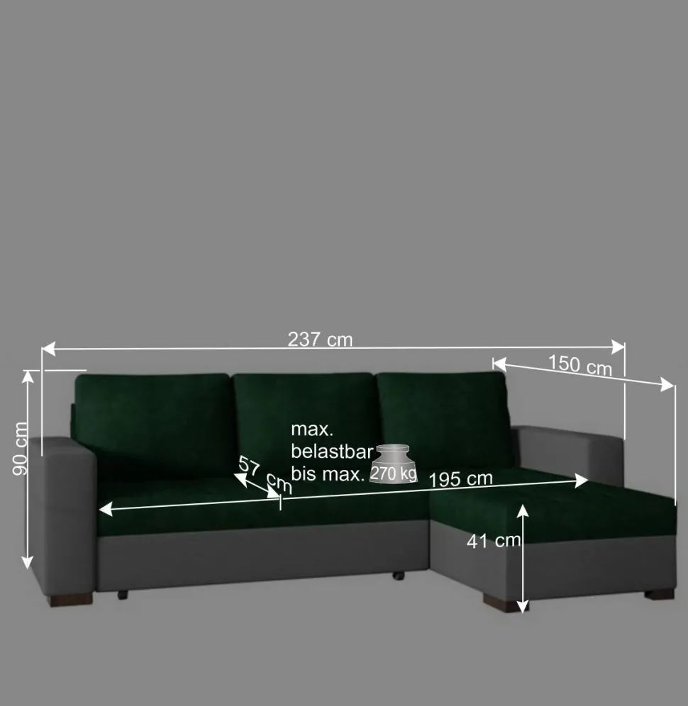 L-Design Schlafsofa in Hellgrün und Weiß - Ingo