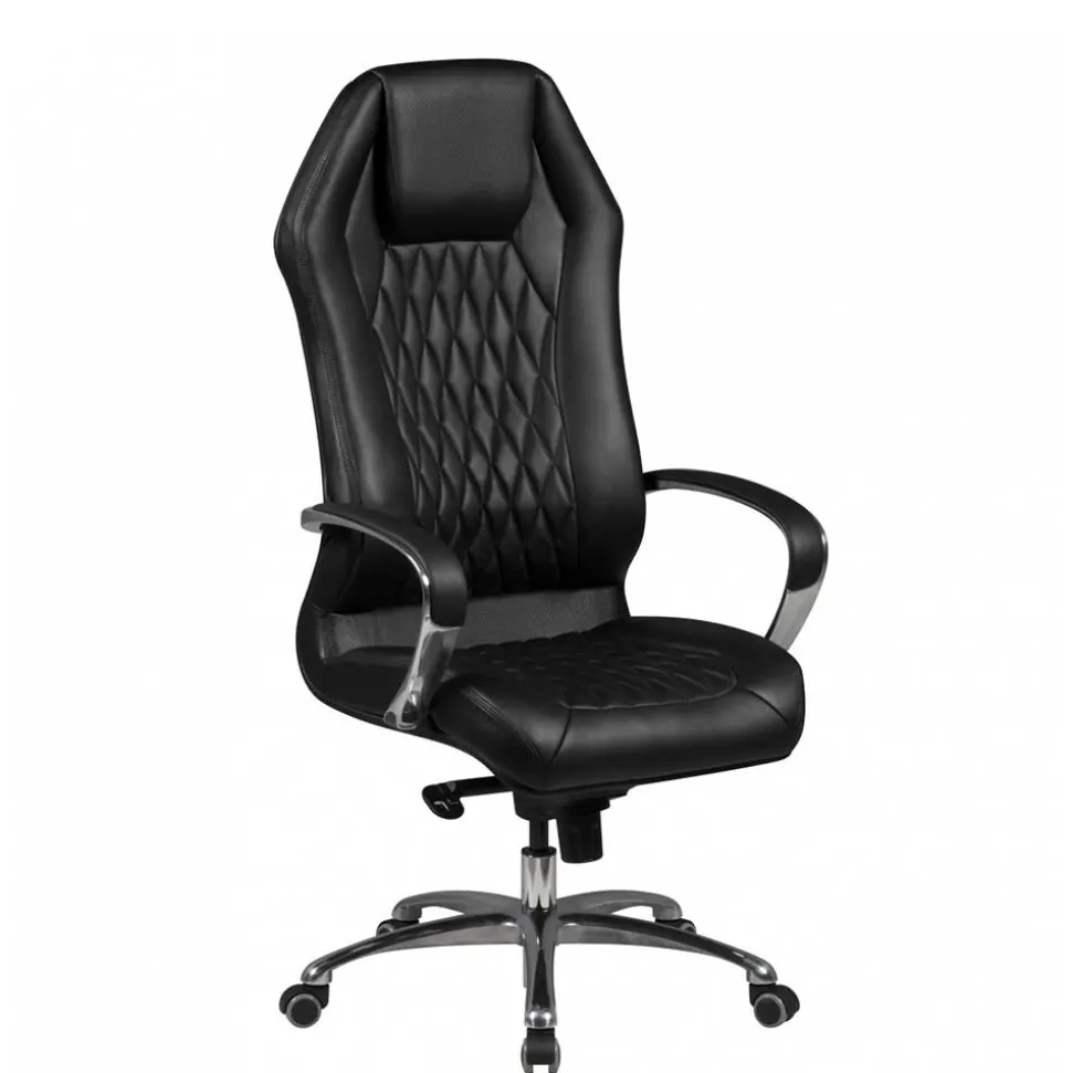 Leder Bürostuhl mit hoher Lehne in Schwarz - Posadas