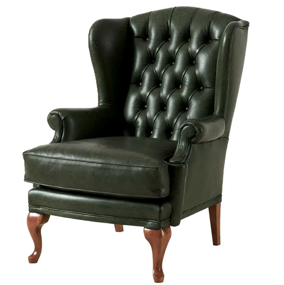 Leder Ohrensessel in Oliv Grün - Chesterfield - Jaiko