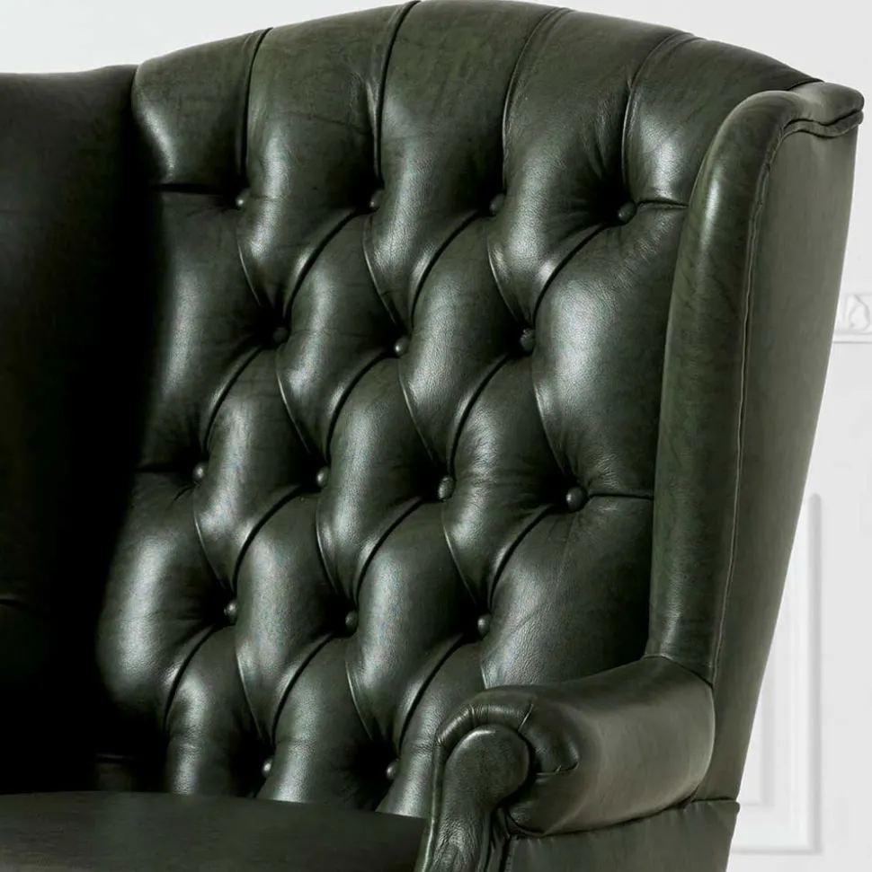 Leder Ohrensessel in Oliv Grün - Chesterfield - Jaiko