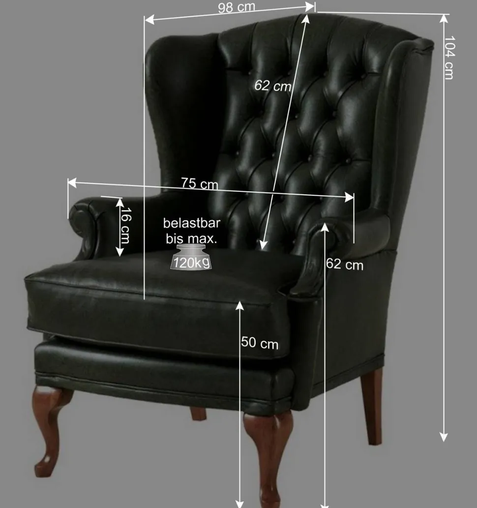 Leder Ohrensessel in Oliv Grün - Chesterfield - Jaiko