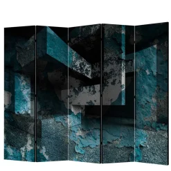 Leinwand Paravent in Blau & Grau bedruckt - Hincomi