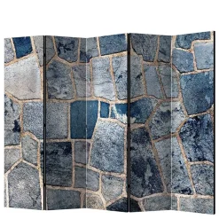 Leinwand Paravent in grauer Stein Mauer Optik - Tordino
