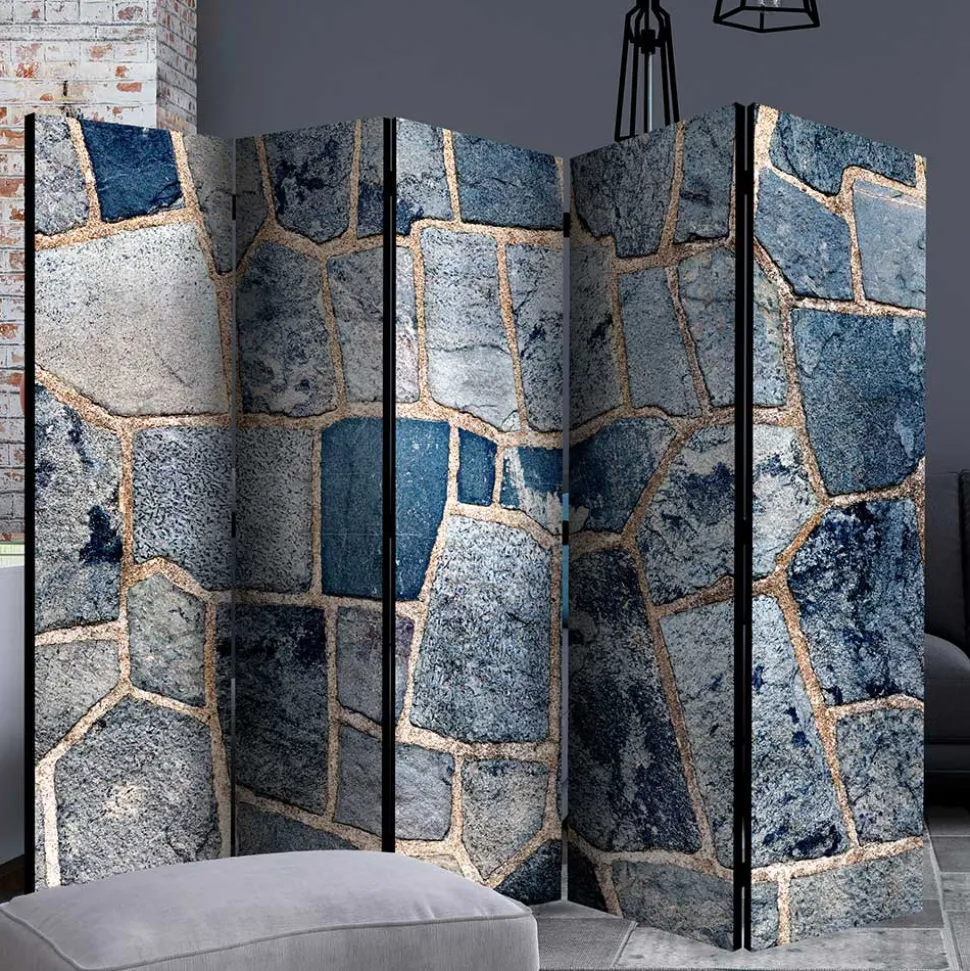 Leinwand Paravent in grauer Stein Mauer Optik - Tordino