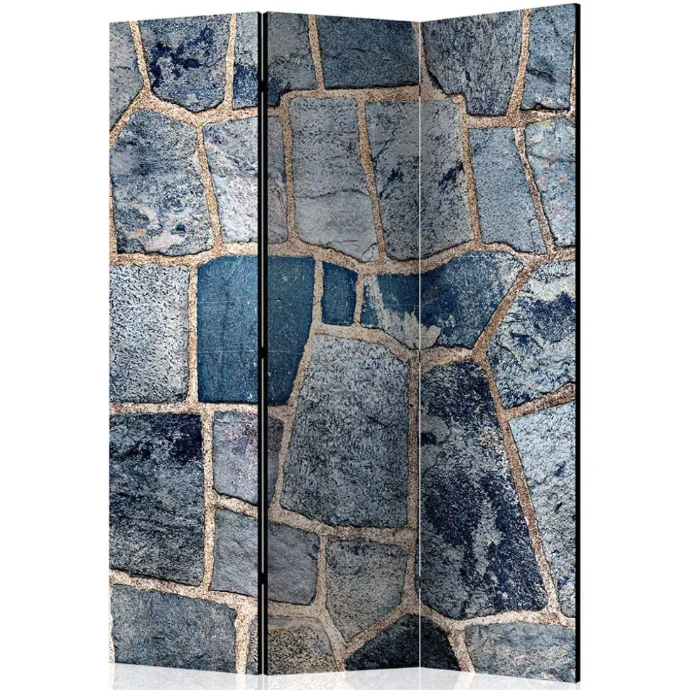 Leinwand Paravent in grauer Stein Mauer Optik - Tordino