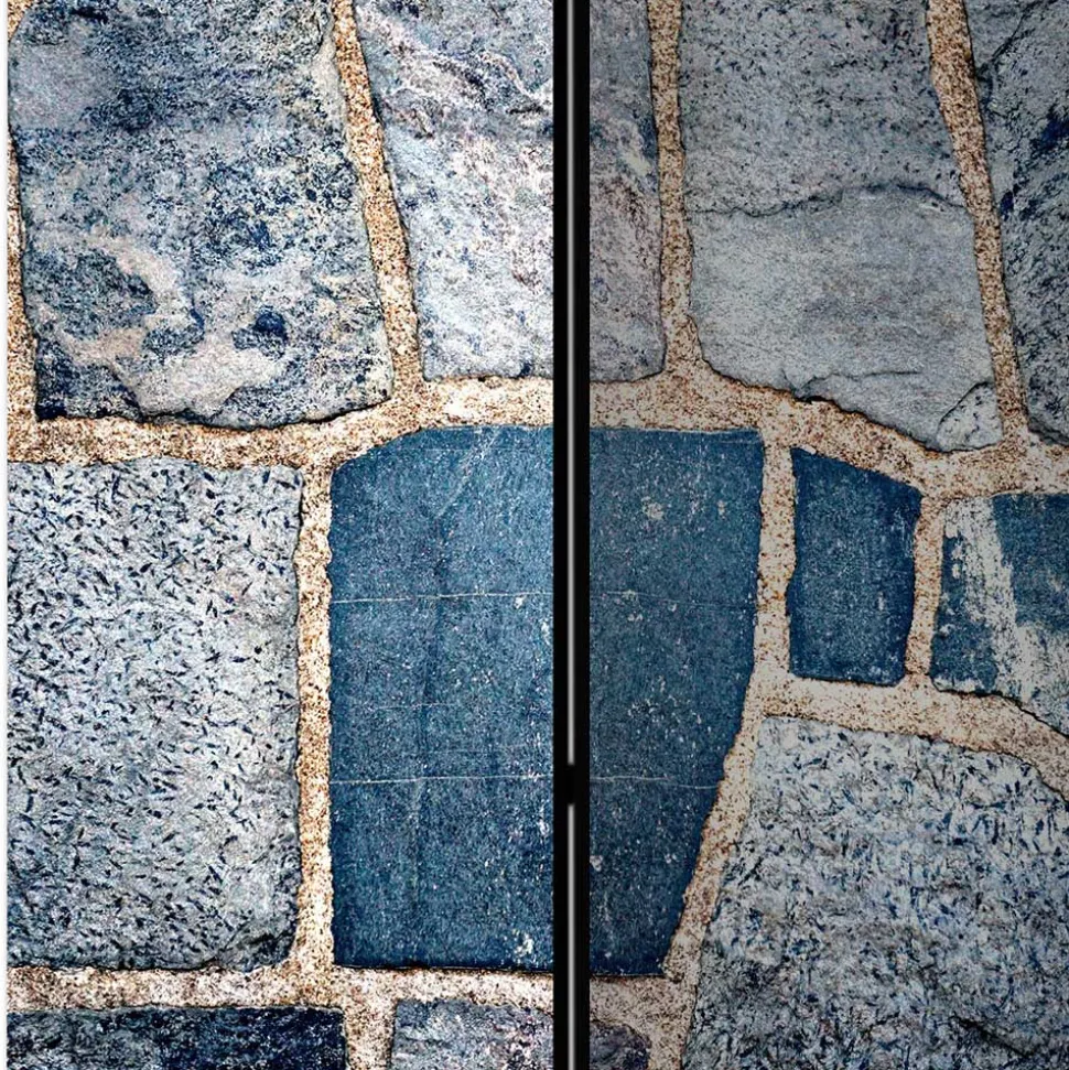 Leinwand Paravent in grauer Stein Mauer Optik - Tordino