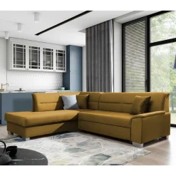 L-Form Bettcouch in Senfgelb Samt - Concista