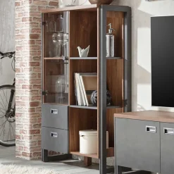 Loft Design Highboard im Eiche dunkel Dekor und Schwarz - Rompira