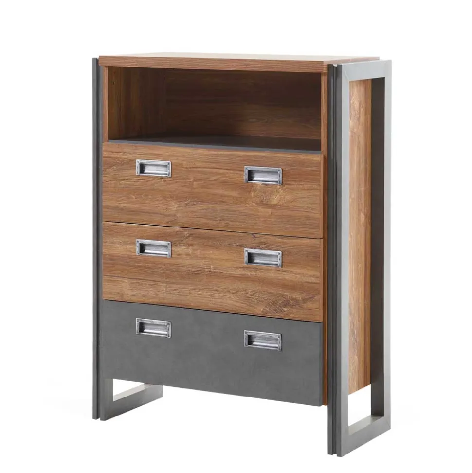 Loft Design Kommode im Eiche dunkel Dekor und Schwarz - Rompira