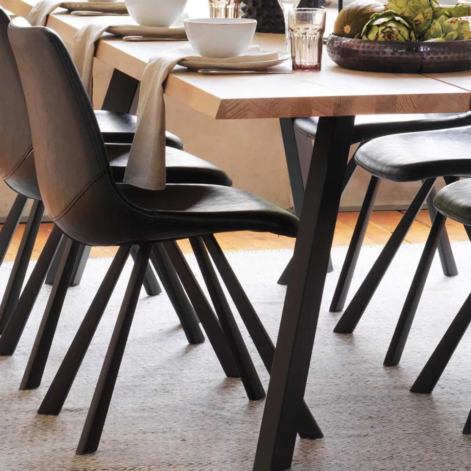 Loft Esstischgruppe mit Eiche White Wash Tisch Pulva & 6 Schalenstühlen (siebenteilig)