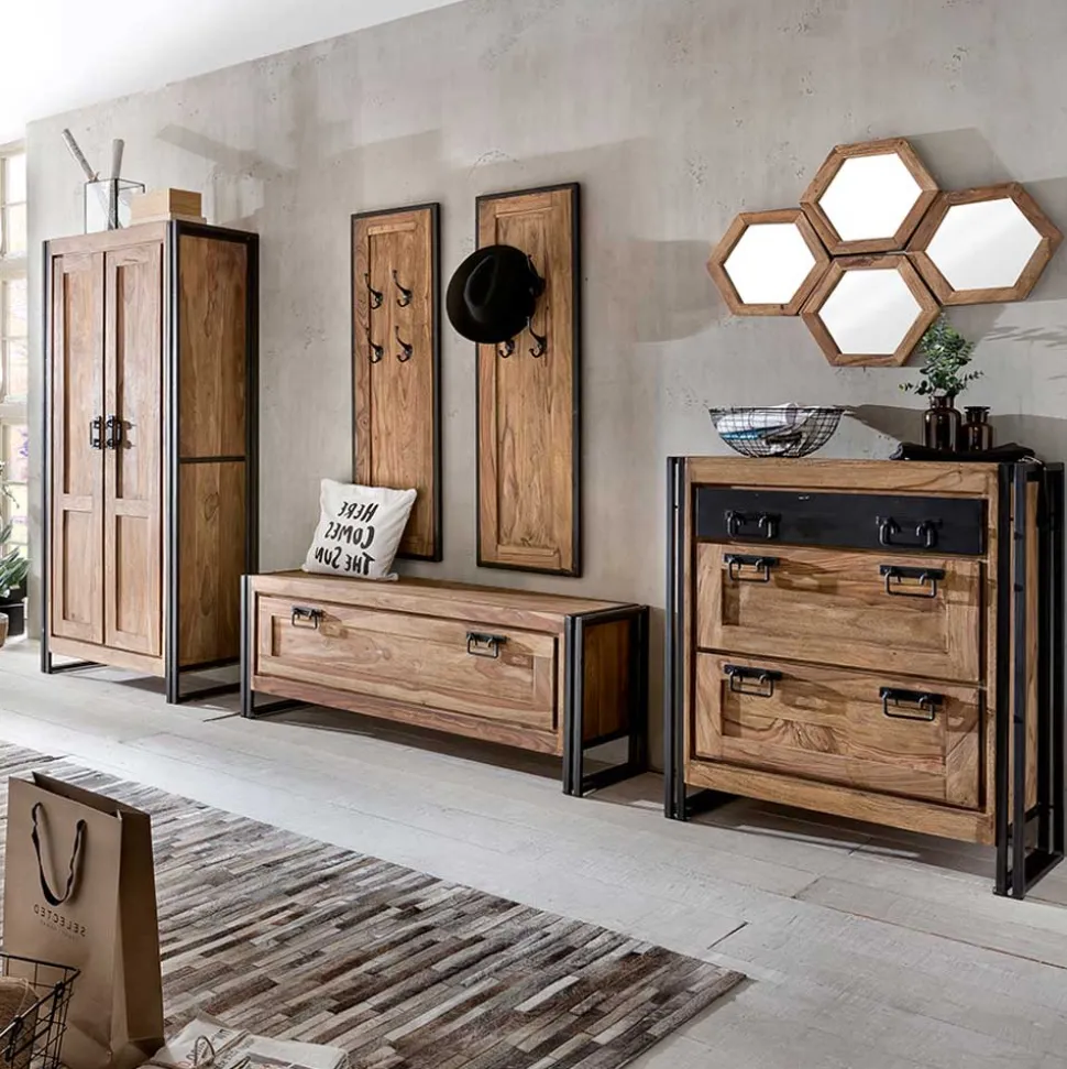 Loft Flurmöbel Set Mendoza aus Akazie Massivholz (neunteilig)