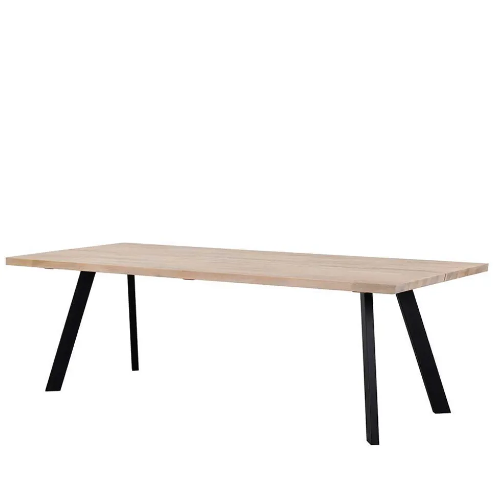 Loft Tisch Eiche White Wash & 6 Stühle Pulva in Braun Microfaser (siebenteilig)