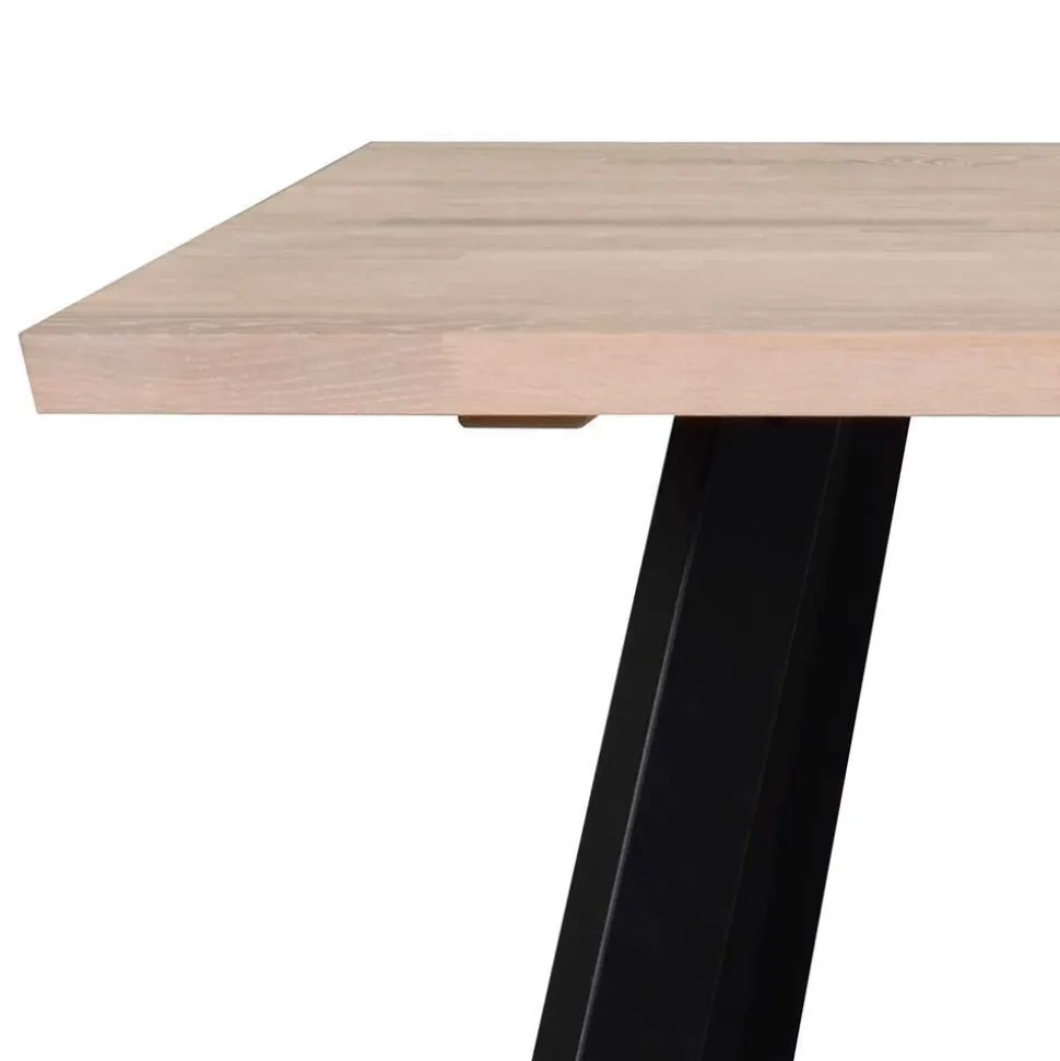 Loft Tisch Eiche White Wash & 6 Stühle Pulva in Braun Microfaser (siebenteilig)