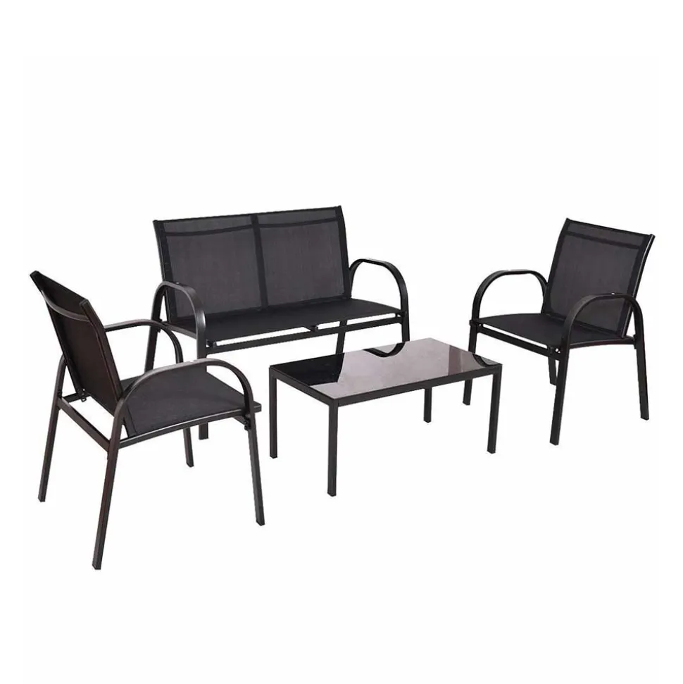 Lounge Mesh Gartenmöbel in Schwarz - Anastasius (vierteilig)