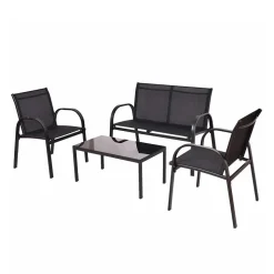 Lounge Mesh Gartenmöbel in Schwarz - Anastasius (vierteilig)