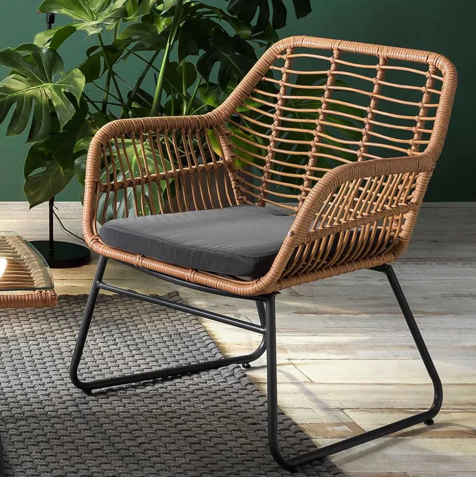 Lounge Sitzgruppe aus Geflecht in Beige - Renzo (vierteilig)