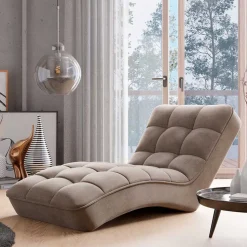 Loungeliege in Beigegrau Veloursbezug - Loriot