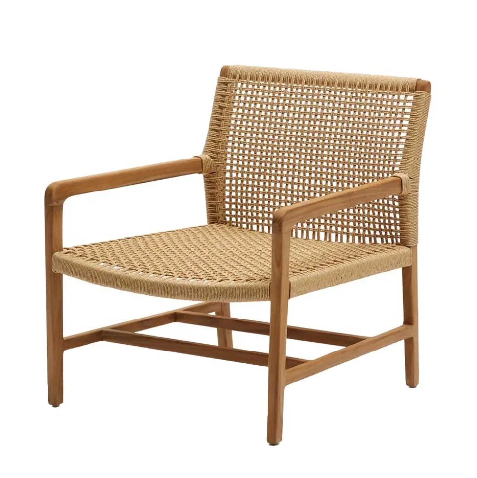 Loungesessel aus Geflecht und Teakholz - Comrinaca