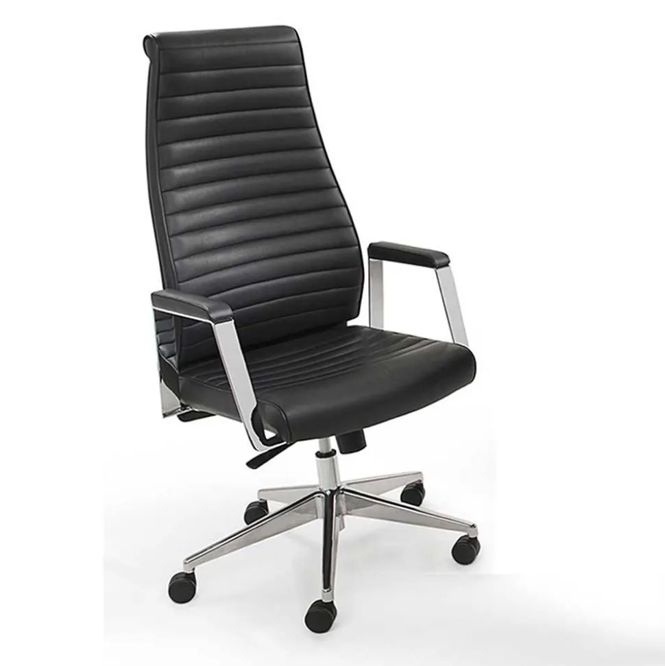 Luxus Bürostuhl aus Echtleder Schwarz - Dario