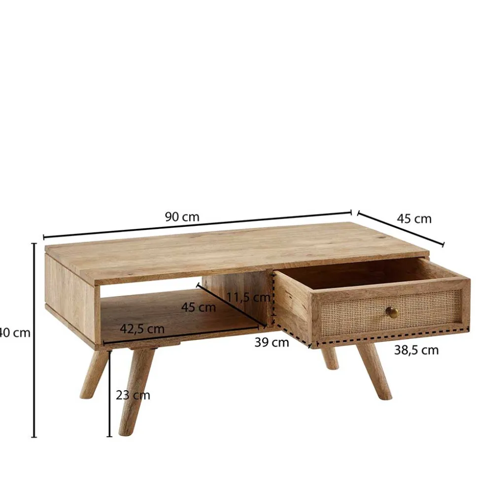 Mangoholz Couchtisch mit Fach & Schublade - Kanados