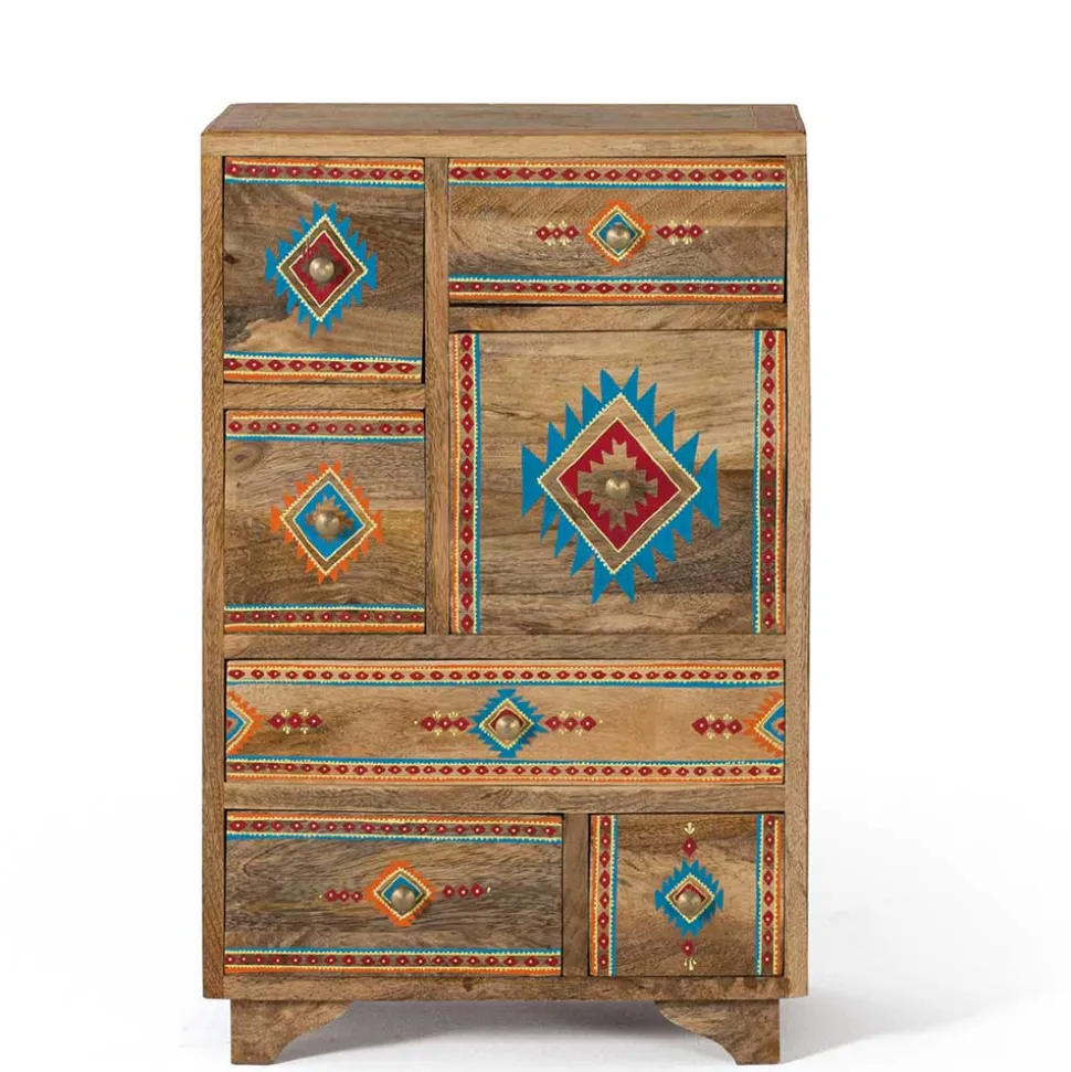 Mangoholz Kommode mit Ethno Ornamenten - Linall